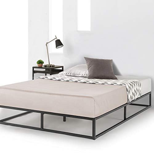 Photo 1 of Mellow 10 inch Metal Platform Bed Frame Type w/Classic Wooden Slat Support Mattress Foundation (No Box Spring Needed), Queen, Black