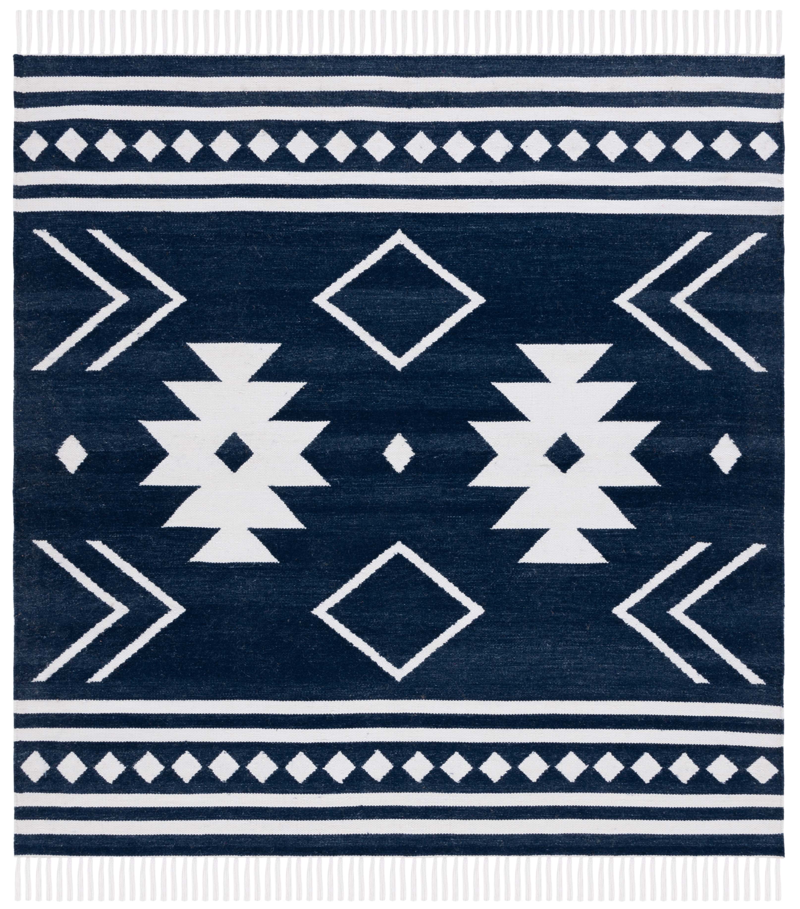 Safavieh Kilim Trochez Geometric Area Rug, Navy/Ivory, 7' x 7' Square
