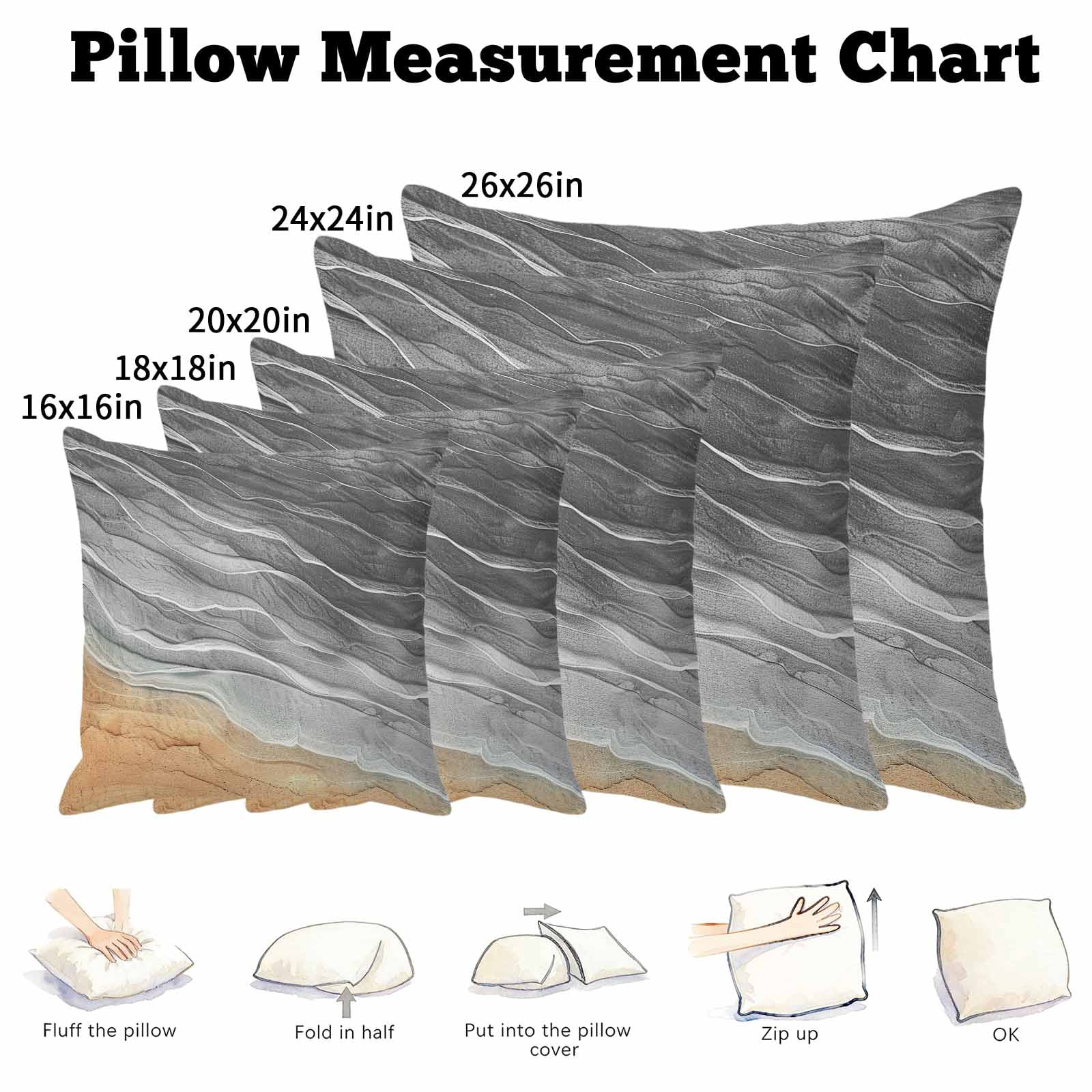 Pillow Covers 26x26 Inch, Grey Ombre Coastal Linen Pillowcase with Invisible Zipper, Summer Nautical Beach Ocean Seaside Decorative Throw Pillow Covers Cushion Case for Couch Sofa Bed Living Room
