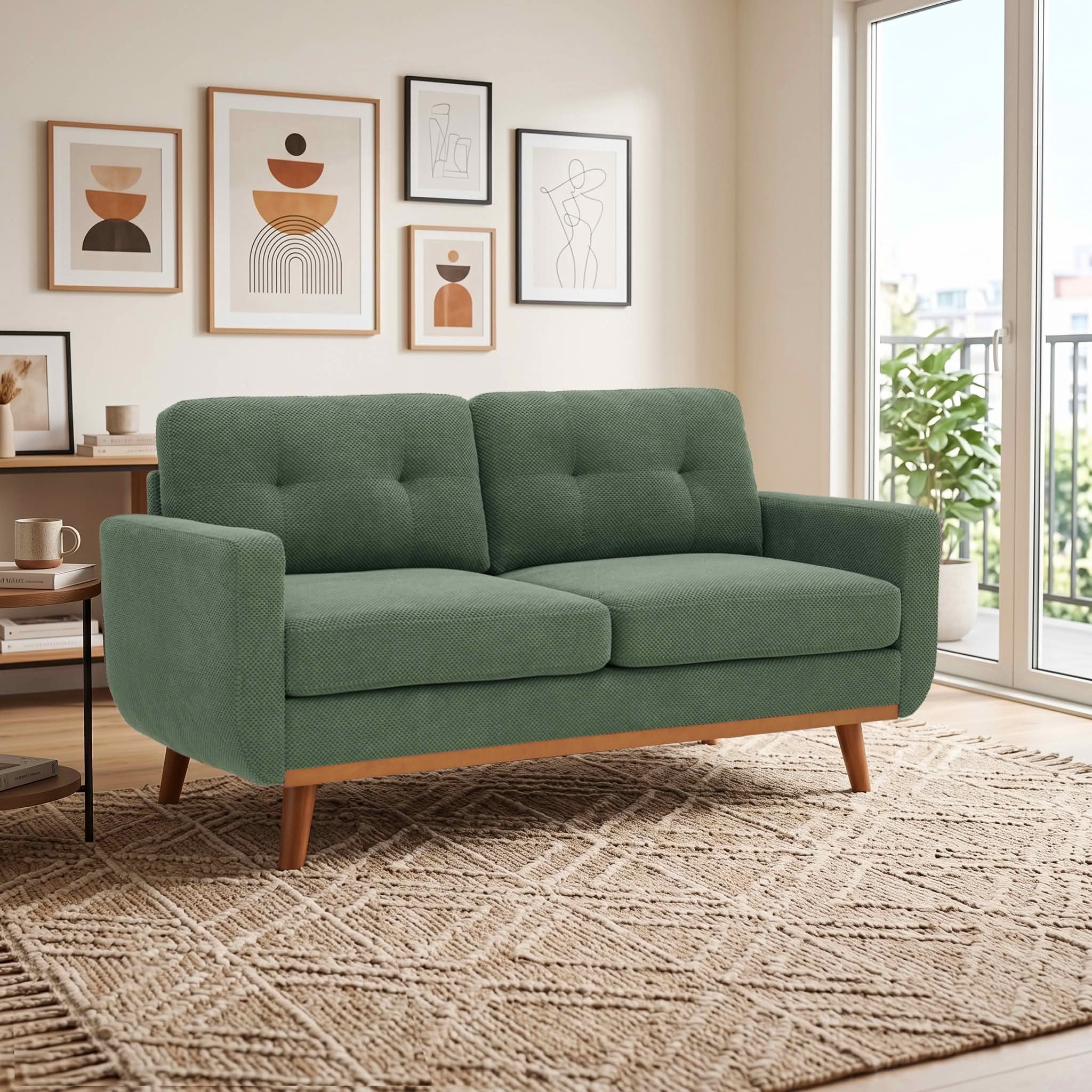 MAYEERTY 65‑Inch Modern Minimalist Two‑Seater Sofa, Nubby Upholstered Loveseat with Sturdy Solid Wood Legs, Mid‑Century Upholstered Couch for Living Room