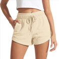 thumbnail image 3 of Pantalones Cortos Deportivos para Mujer con Bolsillos, de Algodón Francés, con Cordón Ajustable, para Hacer Ejercicio en Verano, Informales y Cómodos. Crema S, 3 of 8