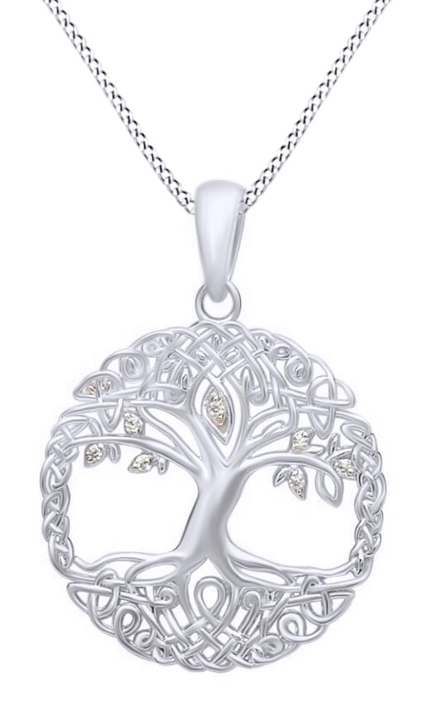 Tree Of Life Multi-color Cubic Zirconia 925 Sterling Silver Necklace