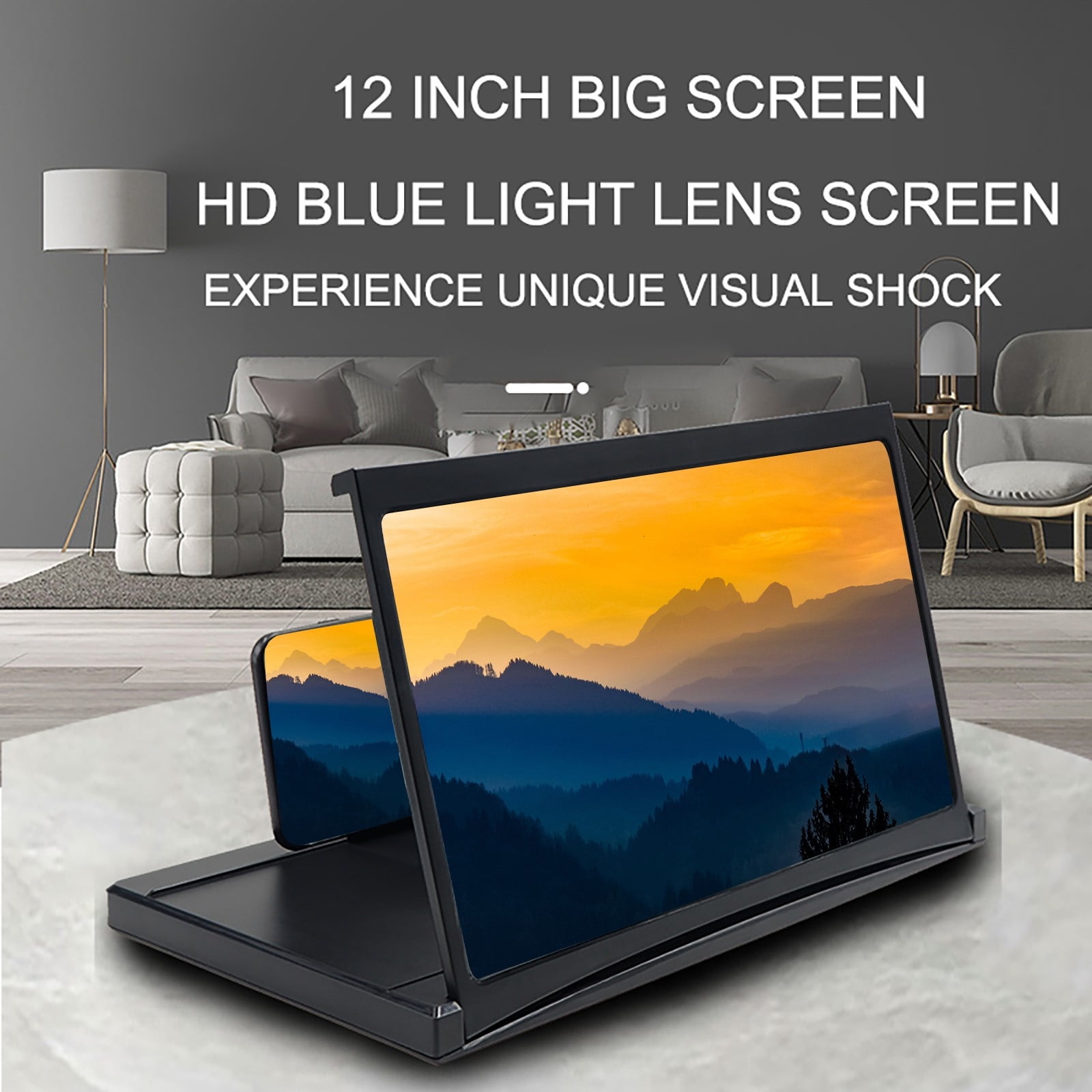 Phone Screen Magnifier - 12in Curved HD Amplifier with Foldable Stand for Movies & Gaming on All Phones