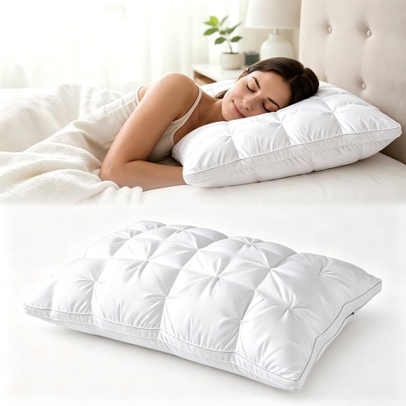 JWGIETK Goose Down Pillow and Feather Pillows for Neck/Back/Side Sleepers, Premium Soft Down Fill Standard Size Pillow for Sleeping, Hotel Bed Pillow with Cotton Cover, 48 X 74 Cm