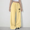 thumbnail image 5 of BLTIBY Girls Wide Leg Sweatpants Bow Printed Y2K Elastic Waist Warm Baggy Pants Kids Fall Solid Color High Waisted Straight Leg Casual Fashion Joggers with Pockets Yellow 5-6 Years, 5 of 8