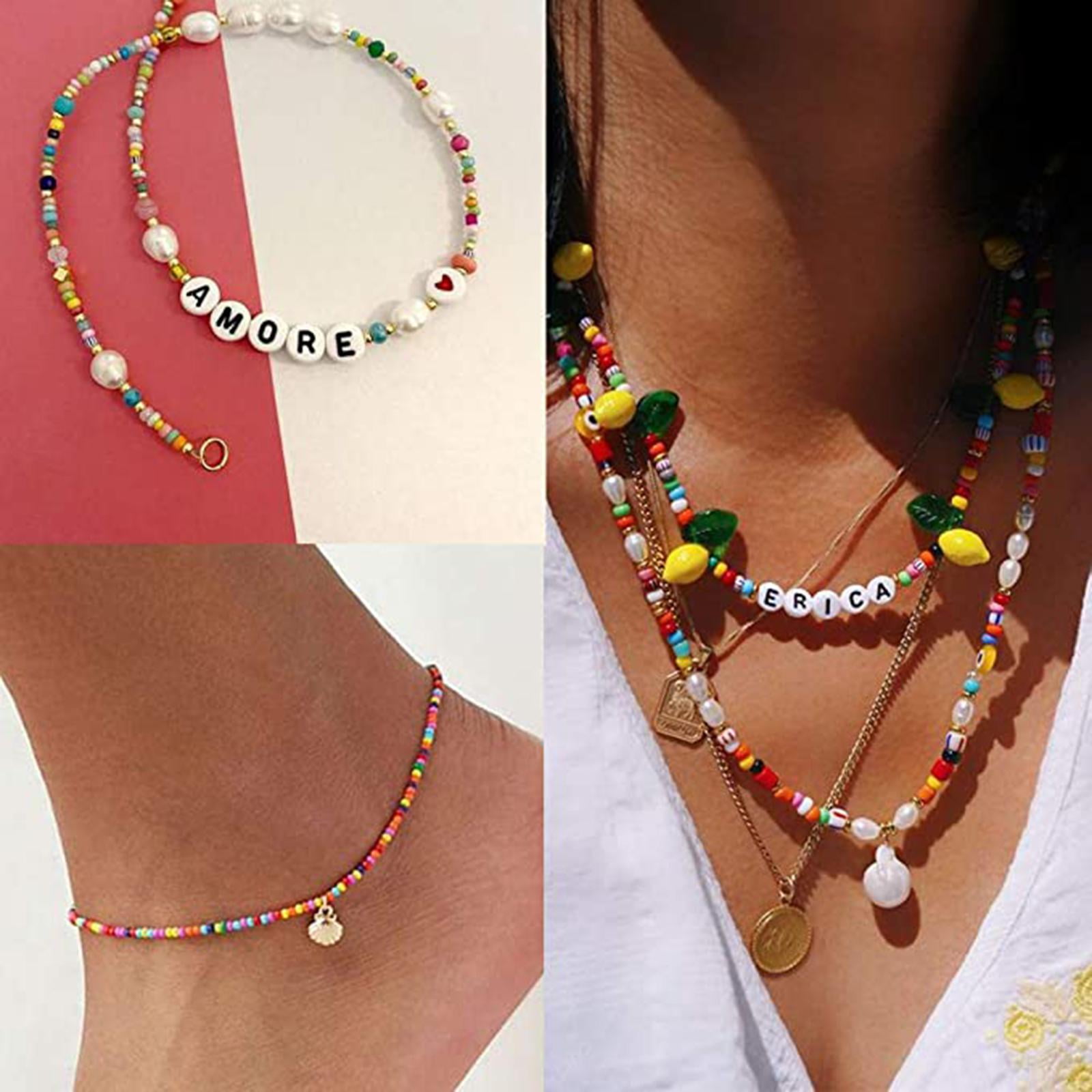 1 of box Round Beads Letter Bead Pendant Charms Split Rings Elastic Strings for DIY Bracelets Necklace Bangles Jewelry Making Finding Crafts Supplies