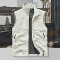 thumbnail image 2 of Mens Cargo Vest Outdoor Sport Workout Jacket Men's Casual Big&Tall Solid Color Sleeveless Stand-up Collar Top Waistcoat Outerwear White XL, 2 of 10