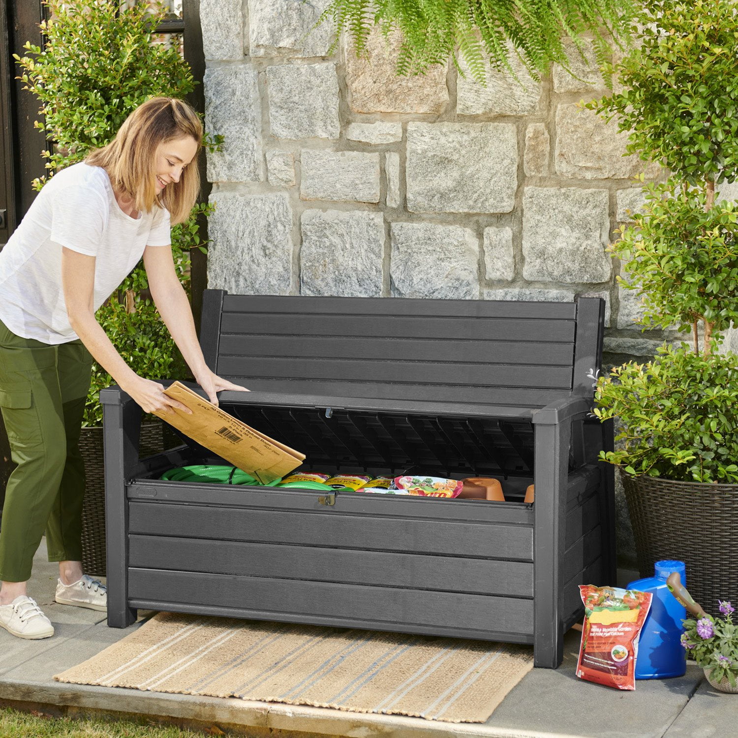 Keter Hudson Plastic Storage Bench, Graphite Gray - Samsclub.com
