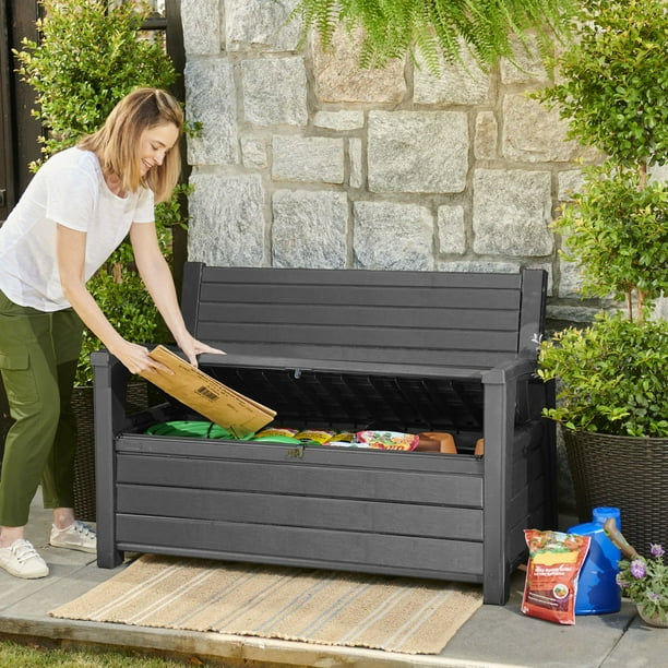 Keter Hudson Plastic Storage Bench, Graphite Gray - Samsclub.com