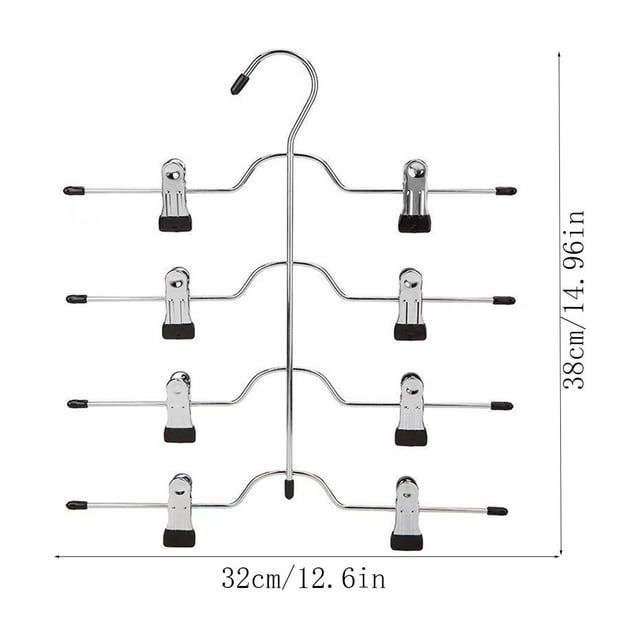 Organizador de armario con múltiples perchas para faldas, pantalones y vaqueros. Percha plegable de varios niveles con clips ajustables. Almacenamiento que ahorra espacio para pantalones y shorts.