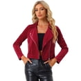 thumbnail image 1 of Chaqueta de motociclista con cuello de solapa y cremallera de terciopelo para mujer Rojo L, 1 of 5