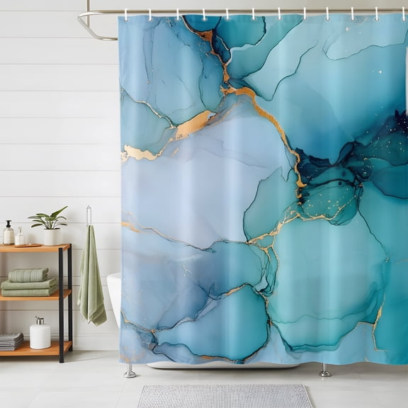 Teal Blue Marble Shower Curtains for Bathroom, Modern Abstract Art Marble Crack Waterproof Fabric Shower Curtain, Decorative Bathroom Curtain for Bathtub, 72"x72" , No Hooks Included