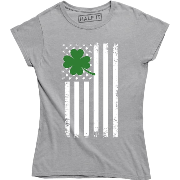Womens Shamrock USA Flag Clover Shamrock Irish Ireland St. Patrick's Day Tee