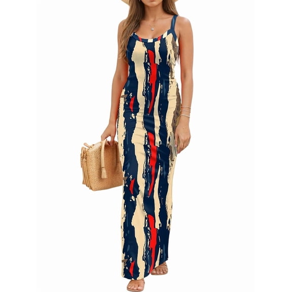 Women'S Summer Long Dress Casual Slip Slim Sleeveless Bodycon Maxi Dresses Tree Stick Flower L