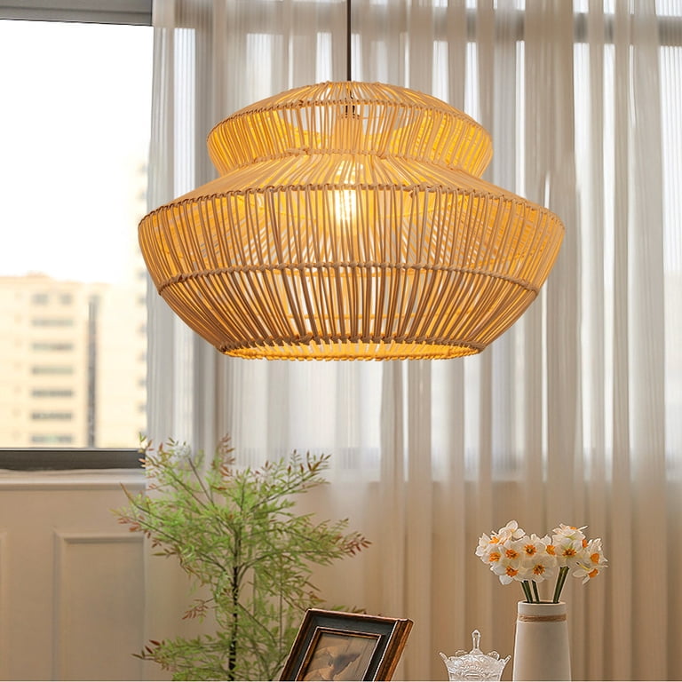 Arturesthome Hand Woven Rattan Pendant Light, Farmhouse Hanging Light Ceiling Chandelier Boho Flush Mount Lighting Fixture Lamp Shades Decorative Craf Arturesthome Hand Woven Rattan Pendant Light, Farmhouse Hanging Light Ceiling Chandelier Boho Flush Mount Lighting Fixture Lamp Shades Decorative Craf
