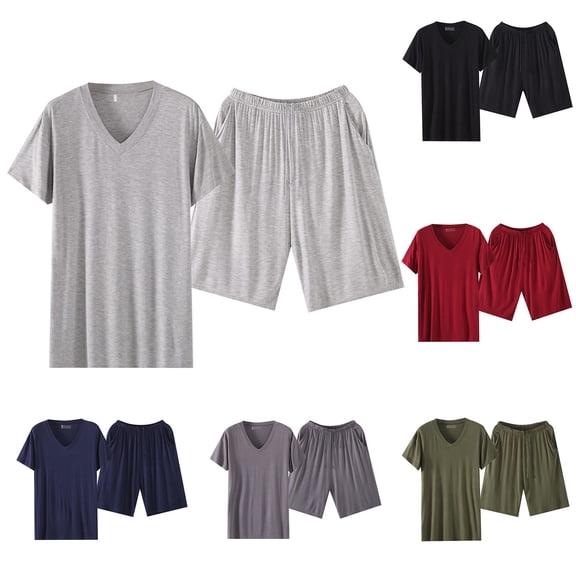 Men’s Short Sleeve Shorts Pajama Set Ice Silk Loose Fit Summer Home Loungewear
