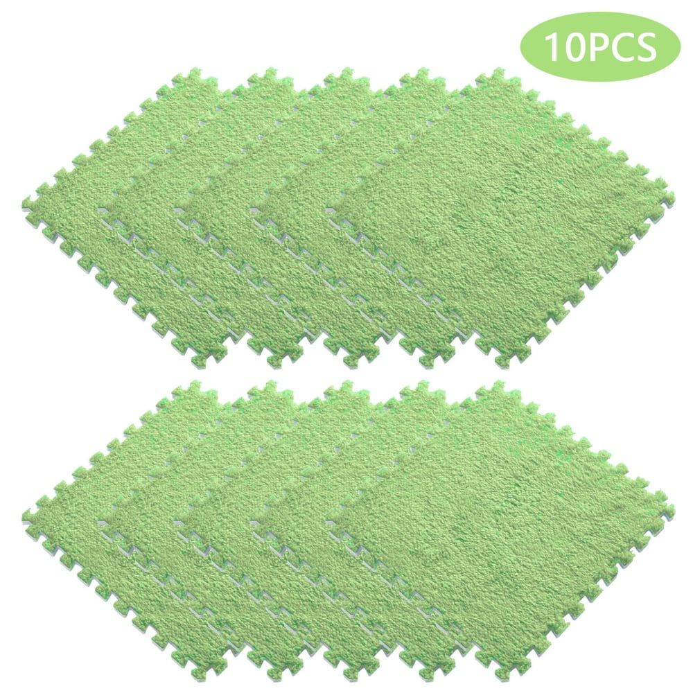 10pcs Interlocking Carpet Shaggy Soft EVA Foam Mats, Fluffy Area Rugs