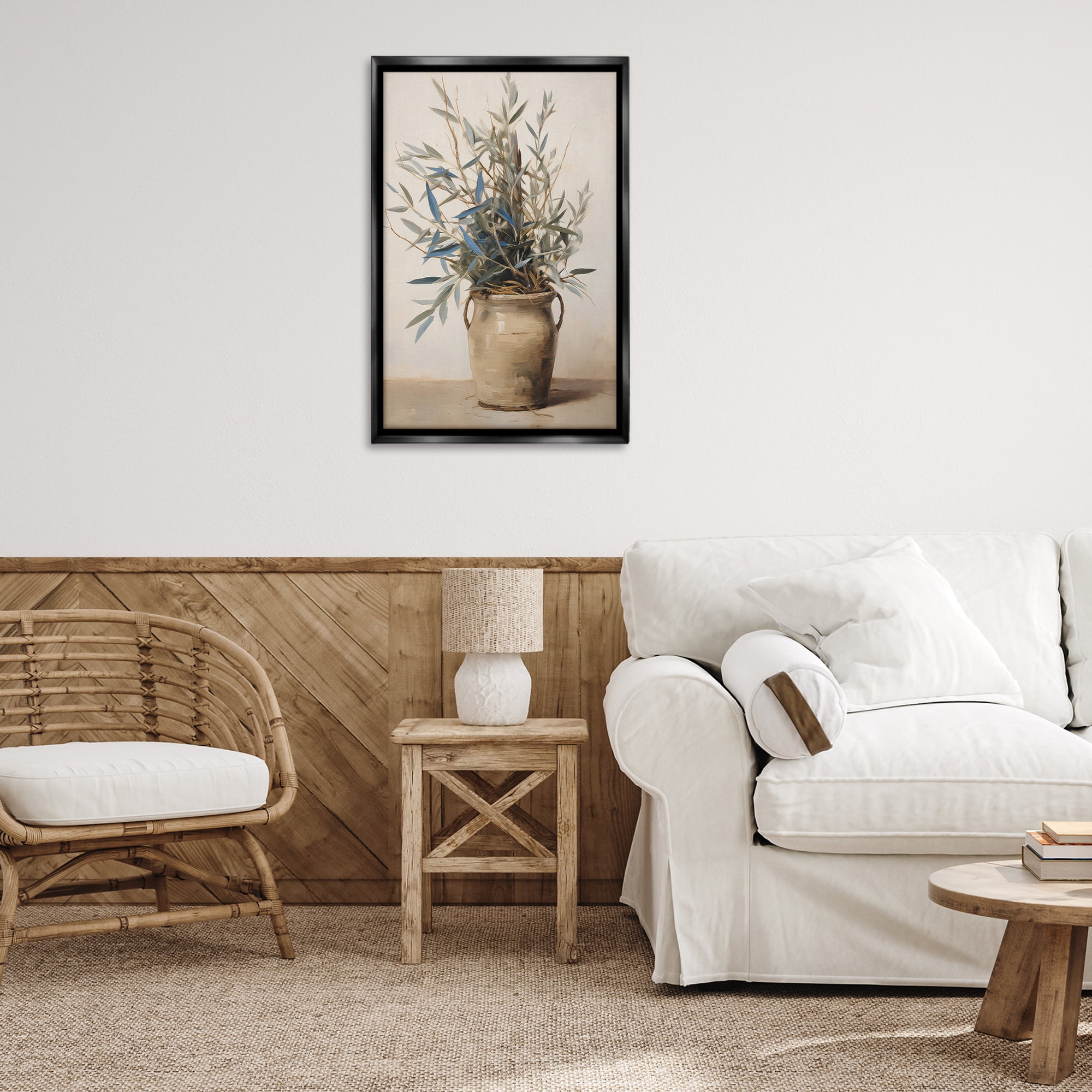 Stupell Industries Country Pottery Plant Plants & Flowers Painting Black Floater Framed Canvas Art Print Wall Art, 21 x 31
