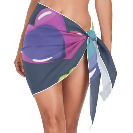 Rainbow and Hearts Women Coverups Beach Cover Up Chiffon Swimsuit Bikini Wrap Short Skirt Beach Slit Tie Waist
