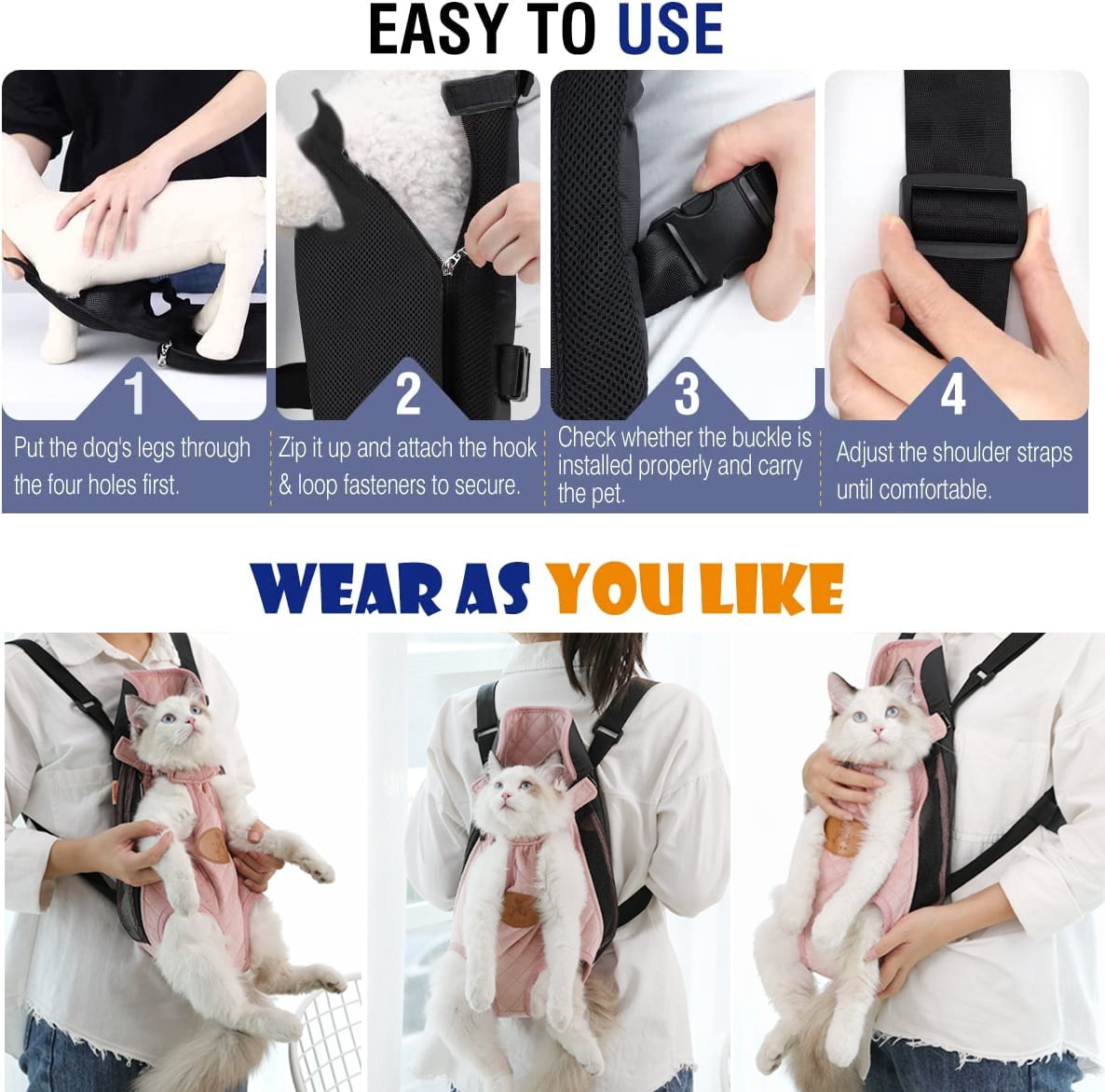 HOOPET Pet Carrier Backpack, Adjustable Pet Front Cat Dog Carrier Backpack Travel Bag, Legs Out, Easy-Fit for Traveling Hiking Camping for Small Medium Dogs Cats Puppies