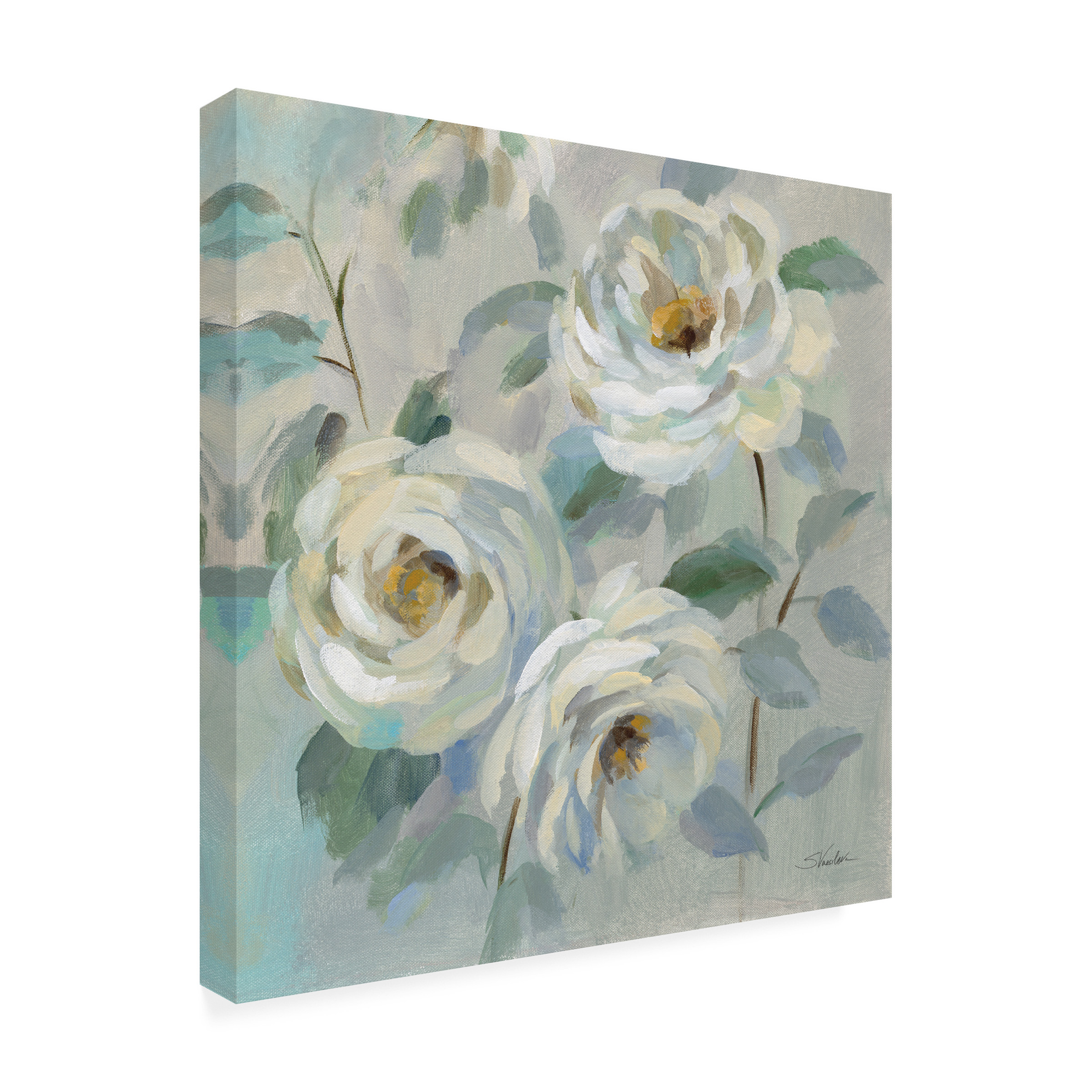 Silvia Vassileva 'Blue Gray Floral' Canvas Art