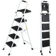 thumbnail image 1 of JWRWEFA 4 Step Ladder with Tool Platform, Folding Step Stool with Anti-Slip Pedal, Heavy Duty Carbon Steel, Multi-Purpose Home & Garage Ladder, White, 1 of 18