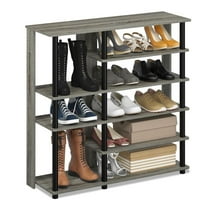 Furinno 6-Tier Turn-N-Tube Multi Storage Shoe Rack, Wood, Gray and Black