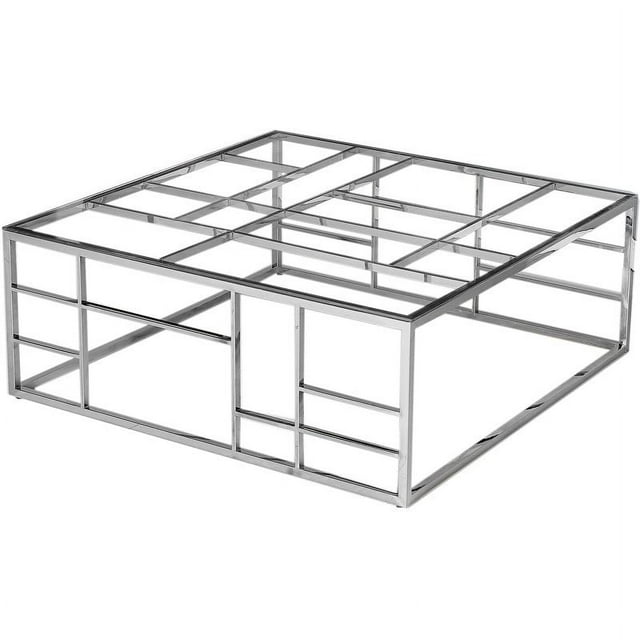 Best Master Furniture 42" Square Modern Clear Glass Coffee Table in Silver