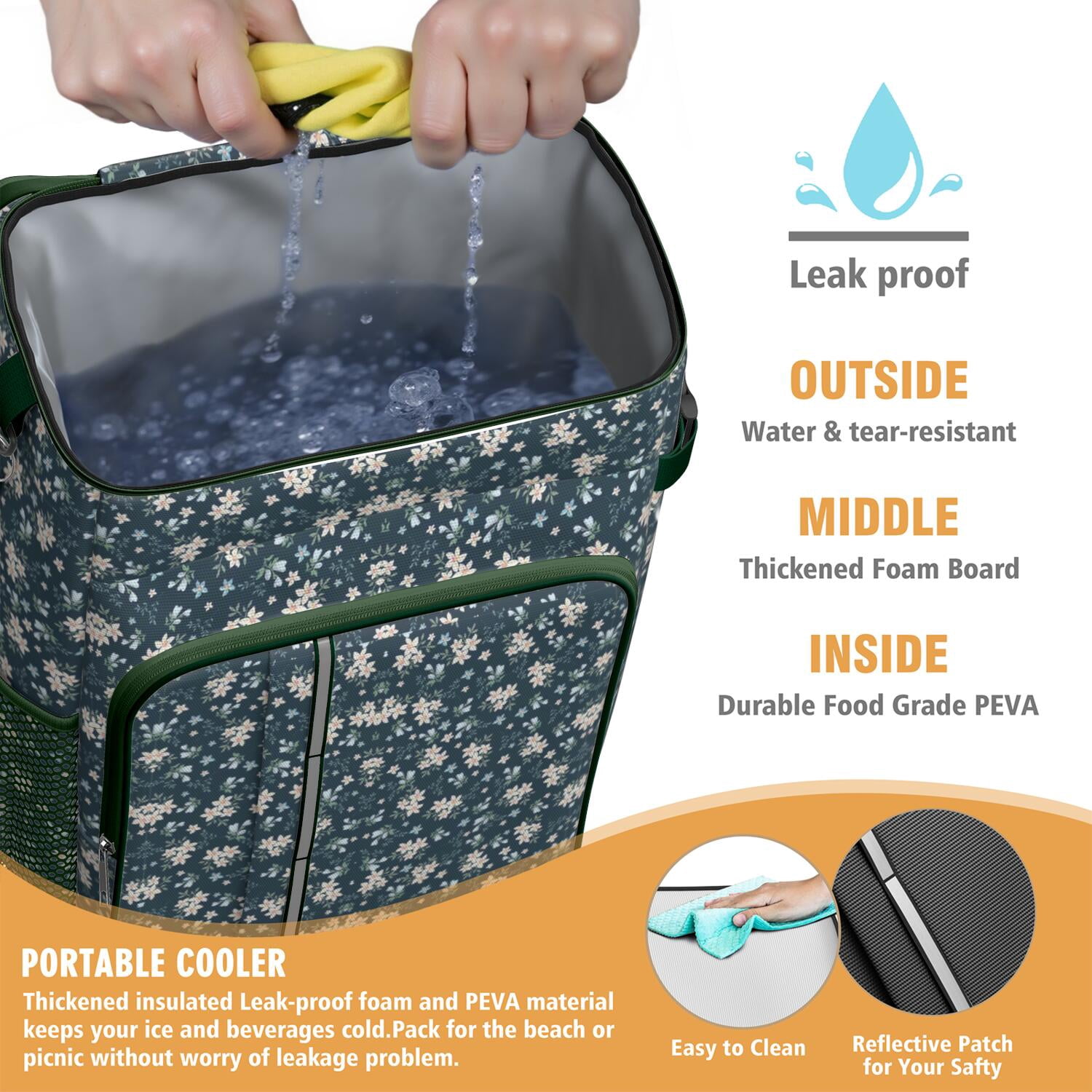 Travel Cooler Bag - Pioneer Flower Camping Beer Cooler Backpack with Bottle Opener- Waterproof Insulated Picnic Backpacks - Cooler Bag for Beach
