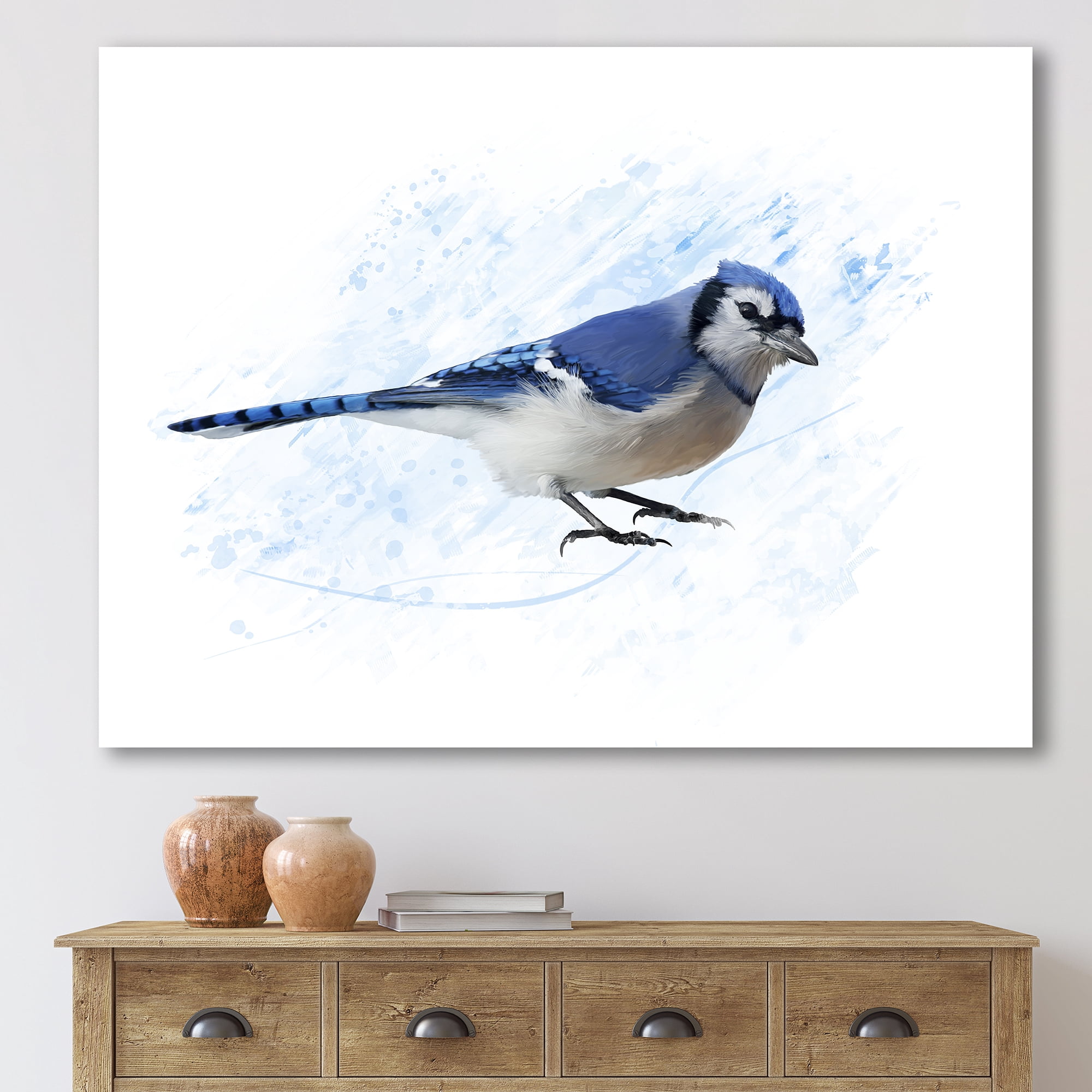 Designart ' Ancient Blue Jay Bird ' Traditional Canvas Wall Art Print