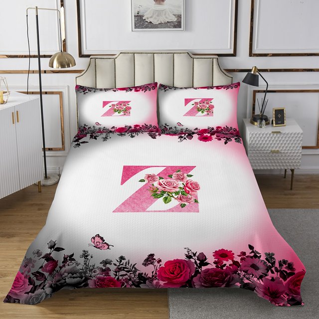 Erosebridal Letter Initial Coverlet Set King,Monogrammed Personalized Bedding Set,Flower Decor,Ultra Soft,3 Pieces