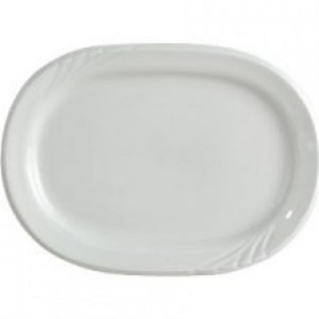 Tuxton China YPH-137 Sonoma 13.88 in. x 9.75 in. Embossed China Racetrack Platter - Porcelain White - 1 Dozen