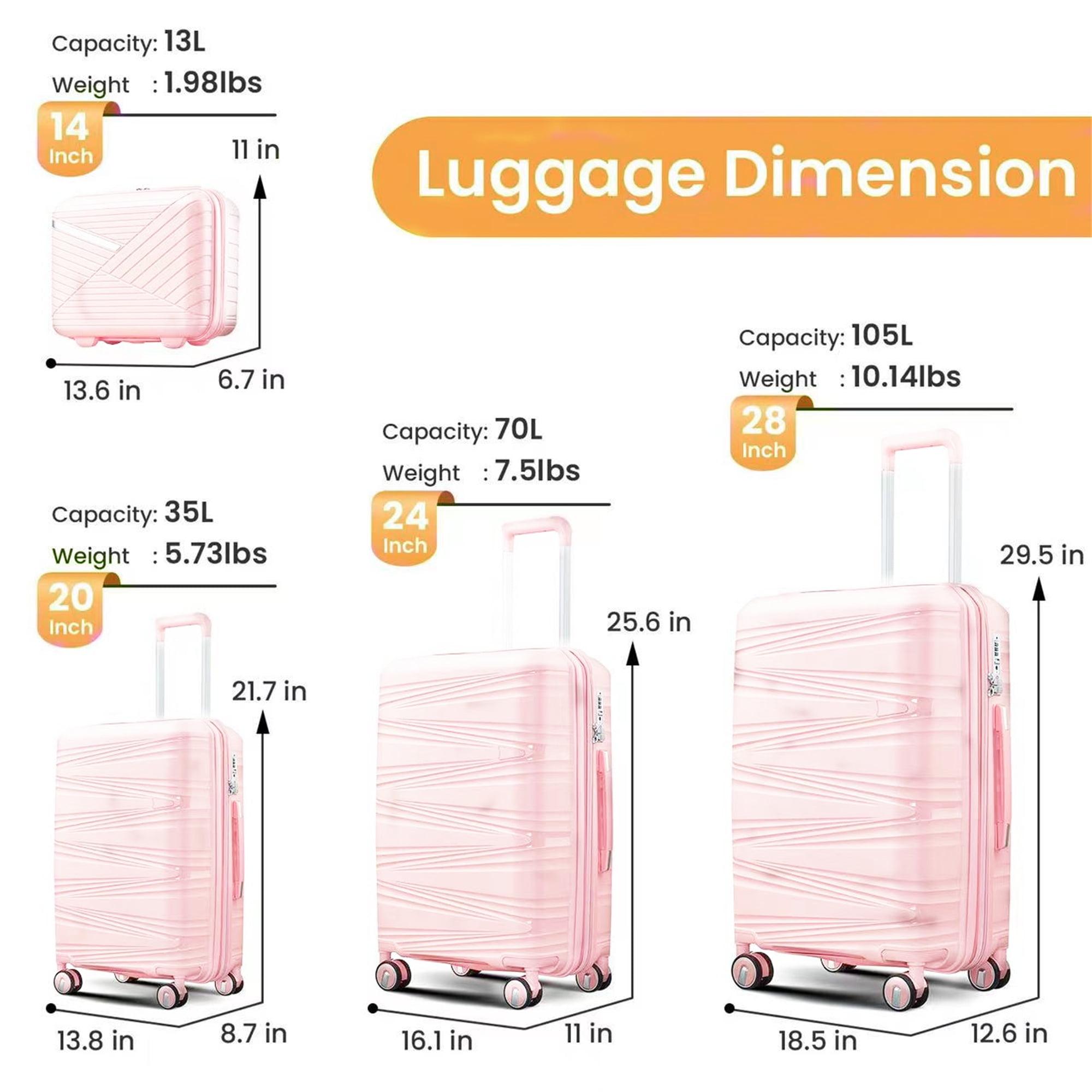 Aukfa Expandable Hardside 4-Piece Luggage Travel Set, Durable Suitcase Double Wheels, White
