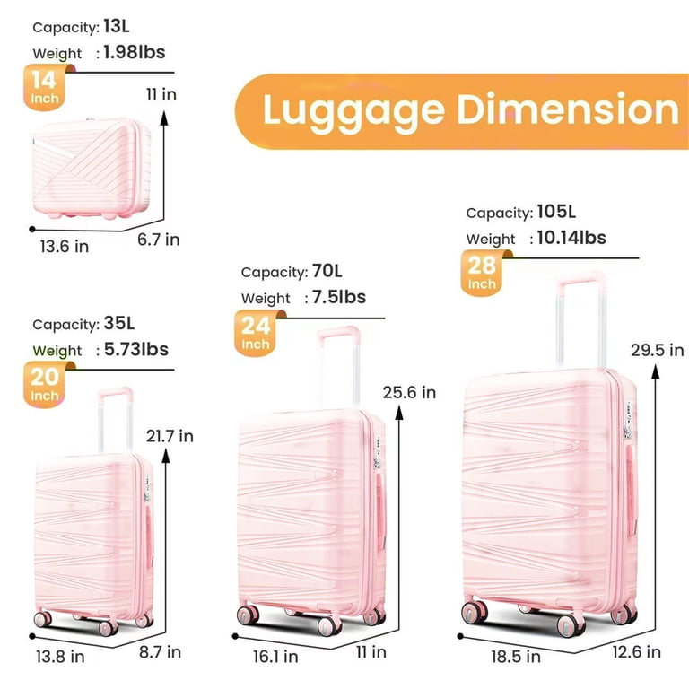 Aukfa Expandable Hardside 4-Piece Luggage Travel Set, Durable