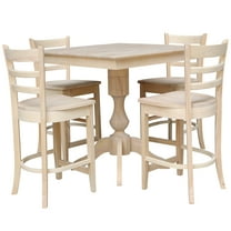 International Concepts 36" x 36" Square Top Pedestal Table With 4 Counter Height Stools (Set of 5) - Unfinished