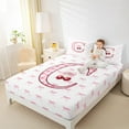 thumbnail image 4 of Feelyou Cartoon Plaid Letter C Twin Sheet Sets, Dreamy Pink Ribbon Cherry Twin Fitted Sheet, Fairy Tale Style Flat Sheet, Microfiber Bedroom Decor, 3pcs, 4 of 7