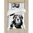 thumbnail image 1 of Bulldog Duvet Cover Set Twin Size, Monochrome Style Graphic Demonstration of a Doggie in a Christmas Hat, Decorative 2 Piece Bedding Set with 1 Pillow Sham, Charcoal Grey and White, by Ambesonne, 1 of 3