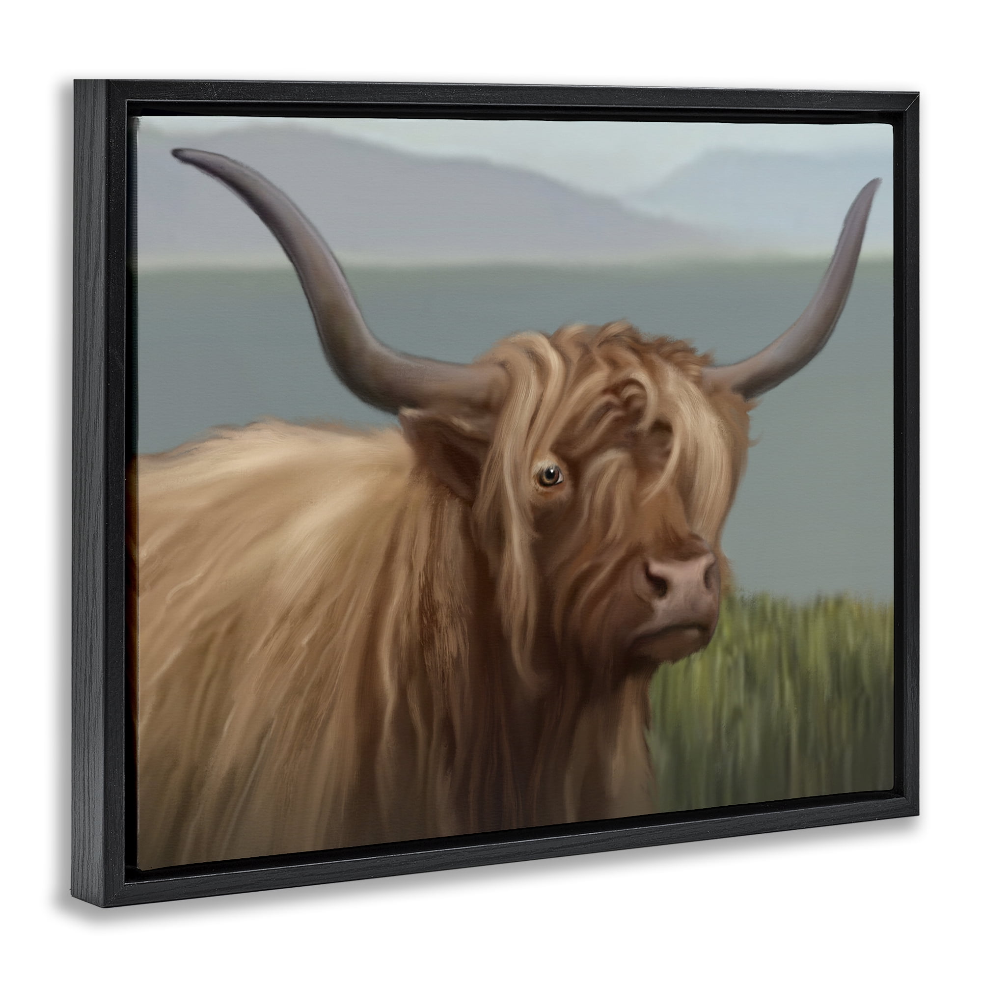Stupell Industries Scottish Highland Cattle Landscape Black Framed Floater Canvas Wall Art, design by Matthew Piotrowicz