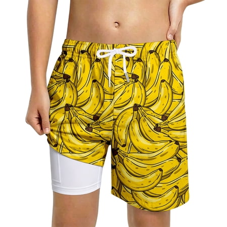 ZHOGXU Toddlers Kids Boys Swim Trunks With Lining Fruit Print Drawstring Elastic Waist Lightweight Comfortable Swimming Shorts For Beach Pool Multicolour 9-10 Years
