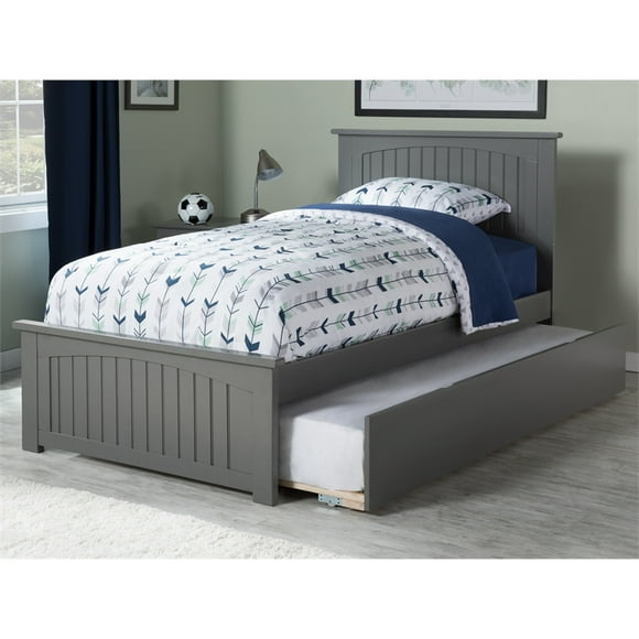AFI Nantucket Solid Wood Twin Platform Bed with Twin Trundle in Gray