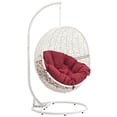 thumbnail image 1 of Modern Contemporary Urban Design Outdoor Patio Balcony Swing Chair, Red White, Rattan, 1 of 5