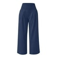 thumbnail image 4 of Wide Leg Linen Pants for Women Casual High Waisted Palazzo Pants Flowy Baggy Pants Loose Lounge Trousers with Pockets, Navy&XXXXL, 4 of 5