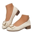 thumbnail image 3 of Womens Shoes,Casual Loafers Comfortable Square Heel for Everyday Wear Leather Casual Loafers for Breathable Walking,Shoes for Women,White,7.5, 3 of 9