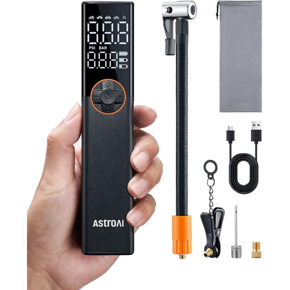 AstroAI Electric Bicycle Tire Inflator, 150 PSI Mini Portable Battery Bicycle Pump All Valves, High Voltage Motor Specially for Bicycle, Rechargeable for City Bike, Road Bike, Mountain Bike, E-Bike