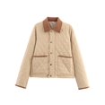 thumbnail image 3 of Women'S Winter Quilted Jackets Long Sleeve Button Down Puffer Jacket Outerwear Coats with Pockets Khaki S, 3 of 9