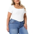 thumbnail image 4 of Agnes Orinda Women's Plus Size Top Basic Square Neck Short Sleeve Curved Hem Slim Fitted Casual Crop Blouses 1X White, 4 of 5