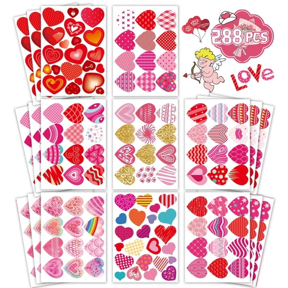 Stickers de corazones Anor Wishlife, 288 piezas, San Valentín