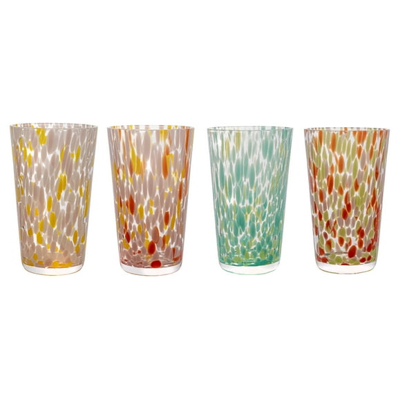Creative Co-Op Tall Glass Drinking Glass with Various Styles, Multicolor, Set of 4