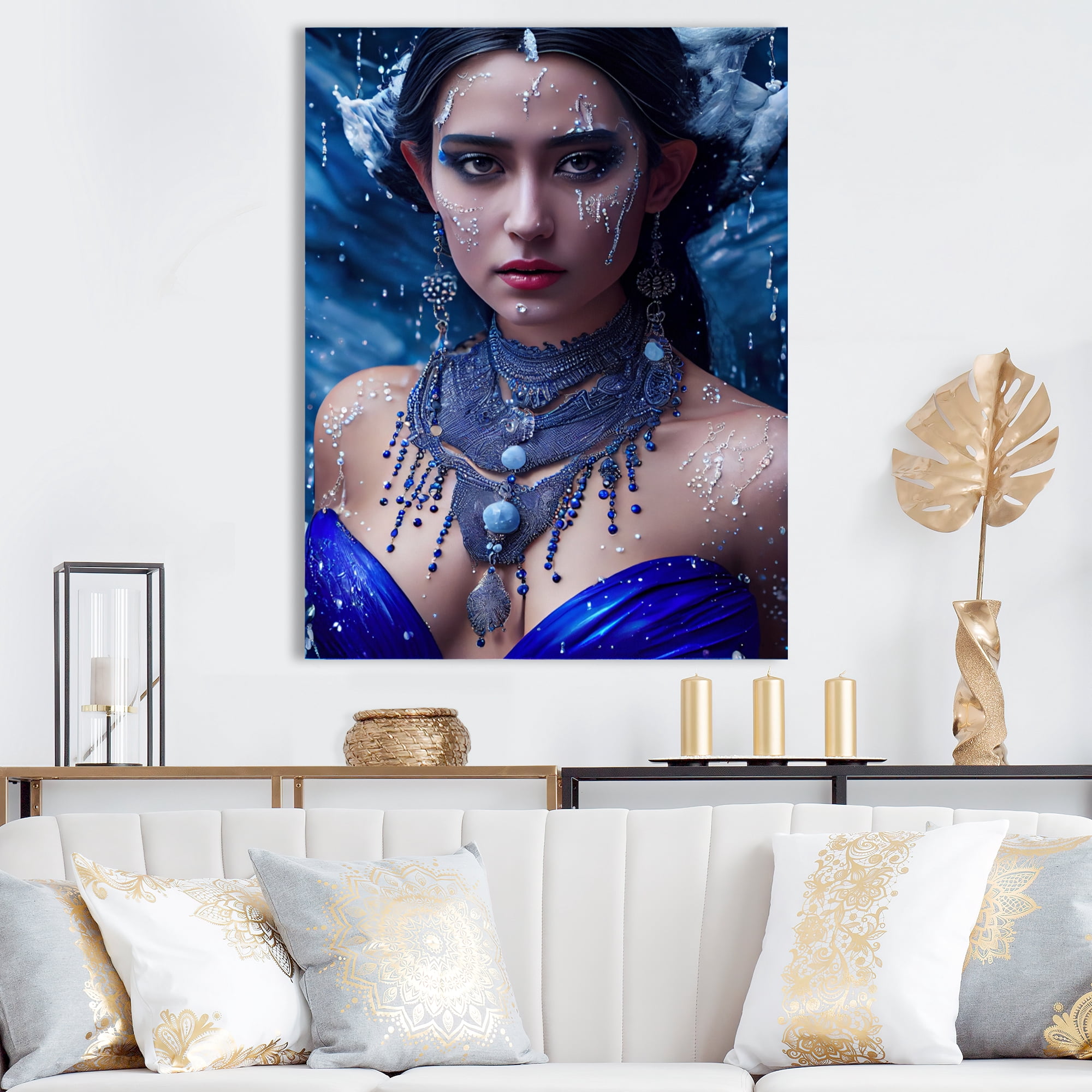 Designart Silver Ice And Blue Archangel V Canvas Wall Art
