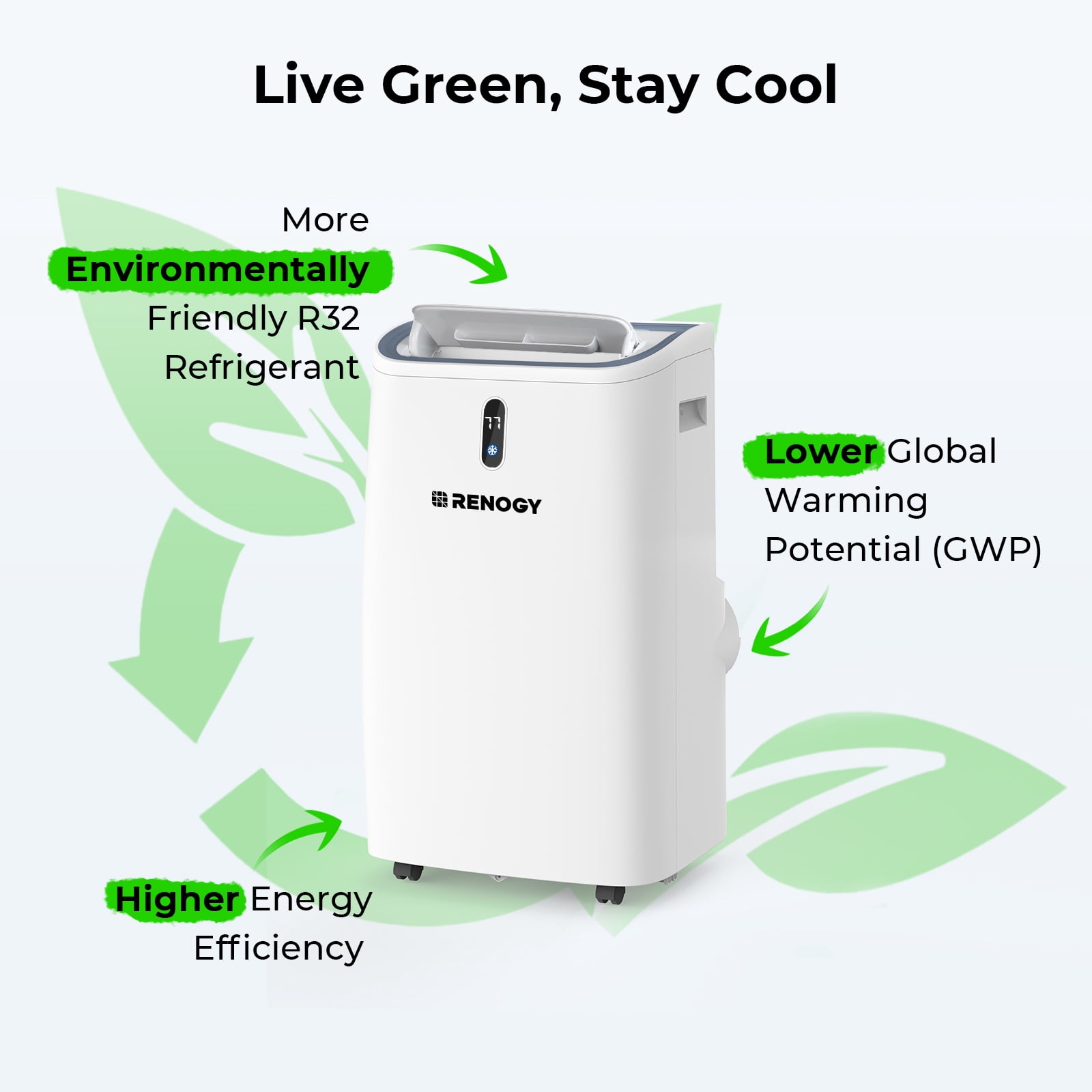 Renogy 10000 BTU Smart WiFi Enabled Portable Air Conditioner, Cooling, Dehumidifier, Fan & Sleep Modes 4-in-1 Portable AC w/ Remote Control & Window Kit, Cools Up To 450 sq. ft, 1-24H Timers